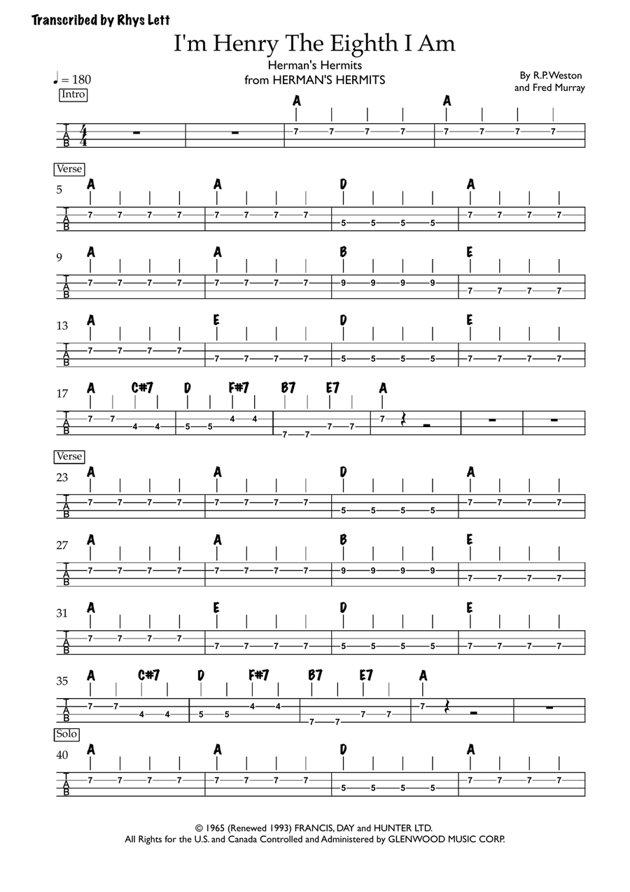 I'm Henry VIII, I Am I'm Henry VIII, I Am Acoustic Guitar scores gallery preview page 1