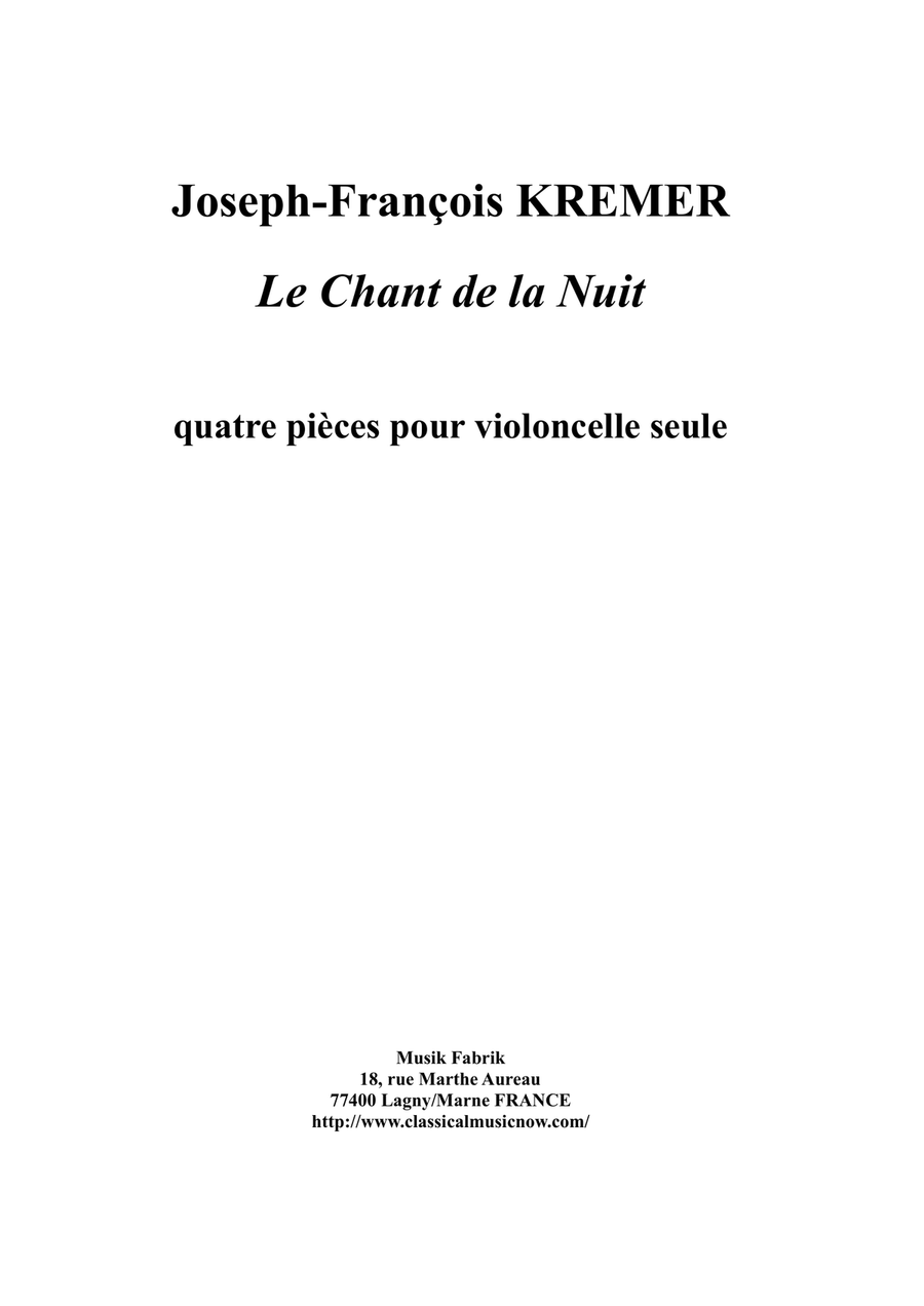 Joseph-François Kremer : Le Chant de la Nuit for solo cello Cello Solo scores gallery preview page 1