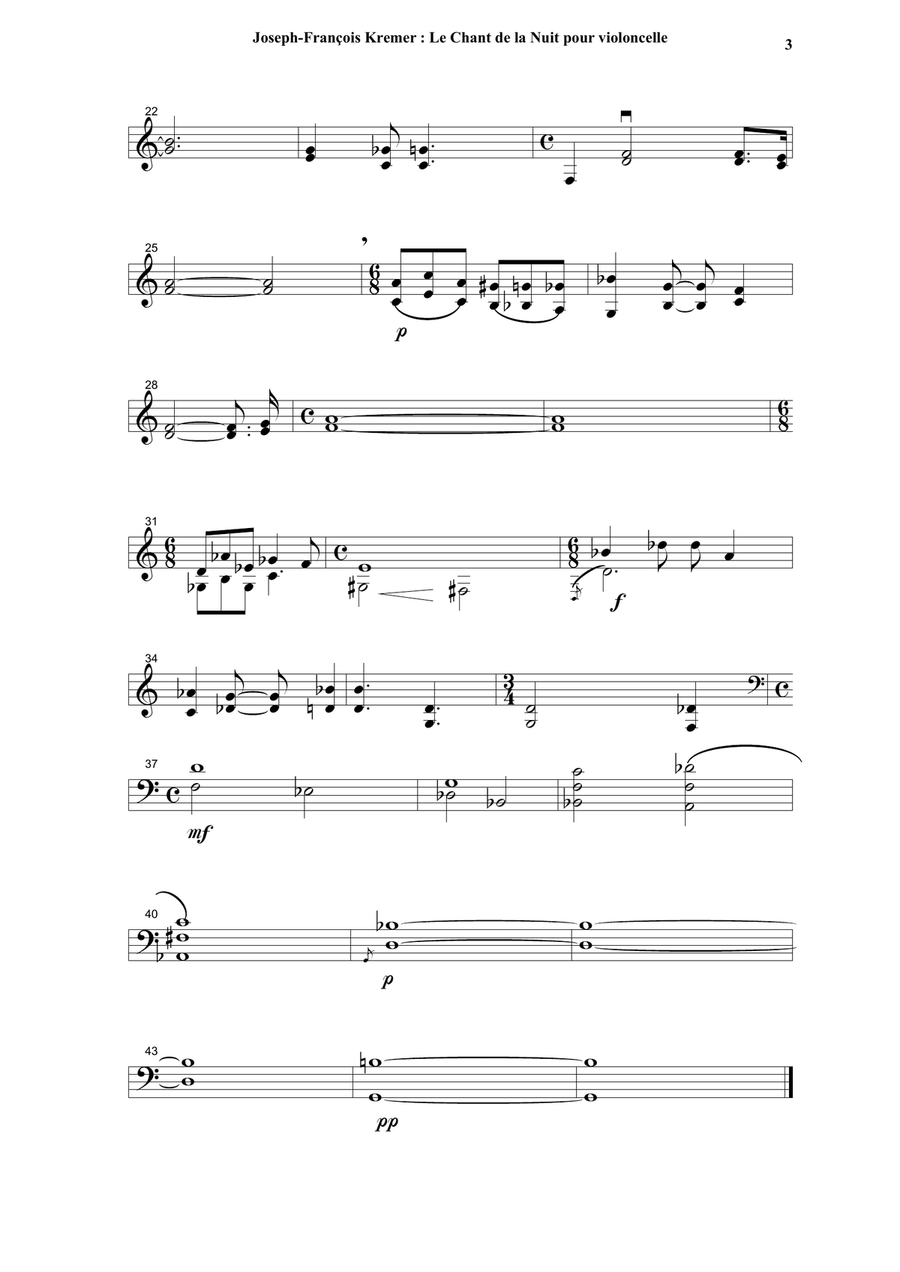 Joseph-François Kremer : Le Chant de la Nuit for solo cello Cello Solo scores gallery preview page 3