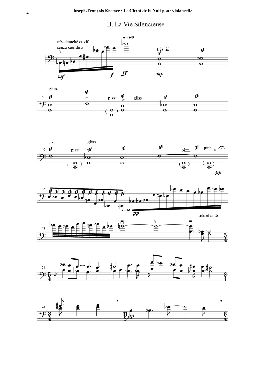 Joseph-François Kremer : Le Chant de la Nuit for solo cello Cello Solo scores gallery preview page 4