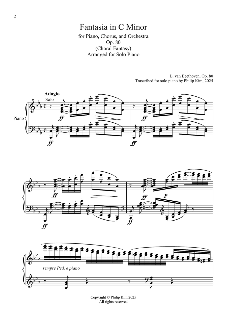 Beethoven Choral Fantasy in C minor, Op. 80 transcribed and arranged for Solo Piano Piano Solo scores gallery preview page 2
