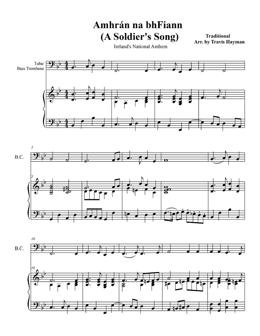 Amhrán na bhFiann - for Tuba/Bass Trombone with Piano Accompaniment Trombone scores gallery preview page 3