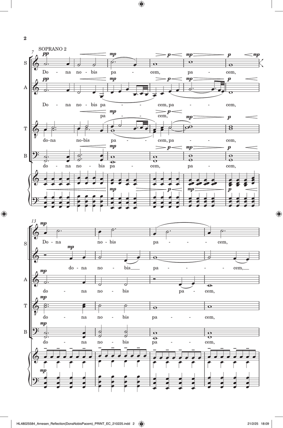 Reflection (Dona Nobis Pacem) (Adapted from The Stranger) Divisi scores gallery preview page 2