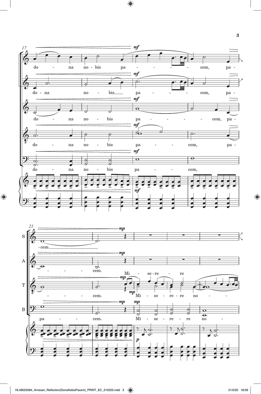 Reflection (Dona Nobis Pacem) (Adapted from The Stranger) Divisi scores gallery preview page 3