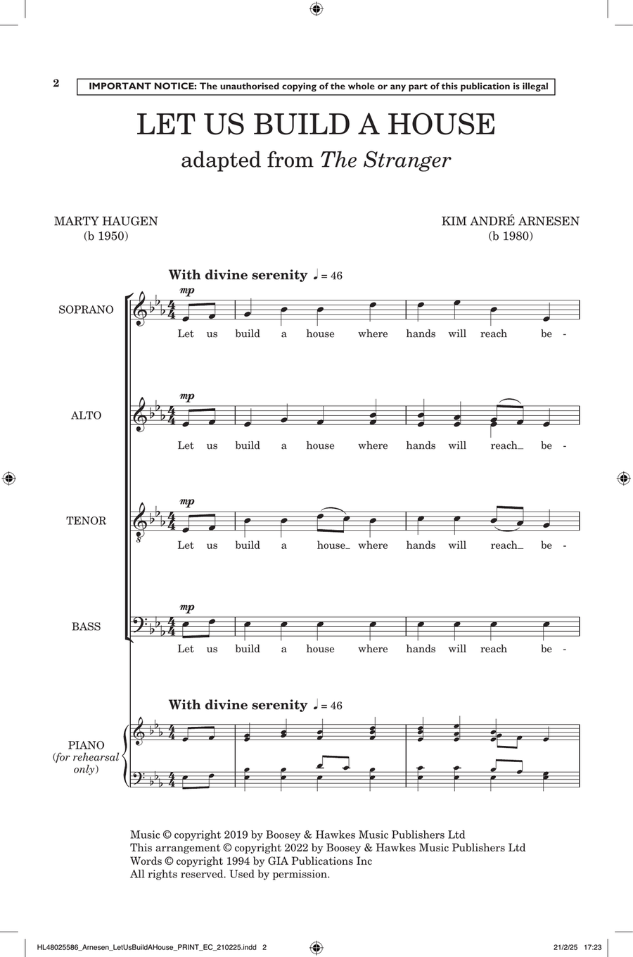 Let Us Build A House (Adapted from The Stranger) Divisi scores gallery preview page 1