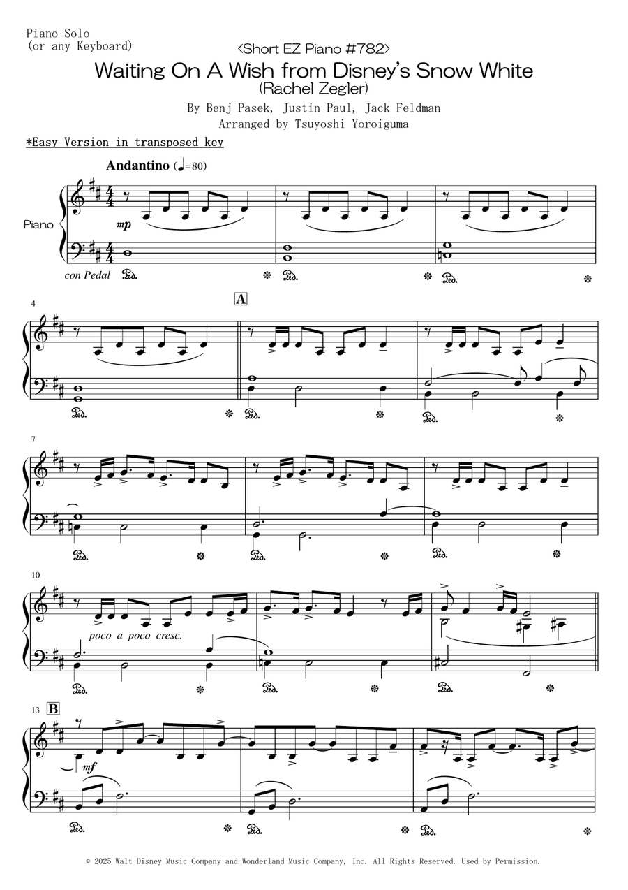 Waiting On A Wish Easy Piano scores gallery preview page 1