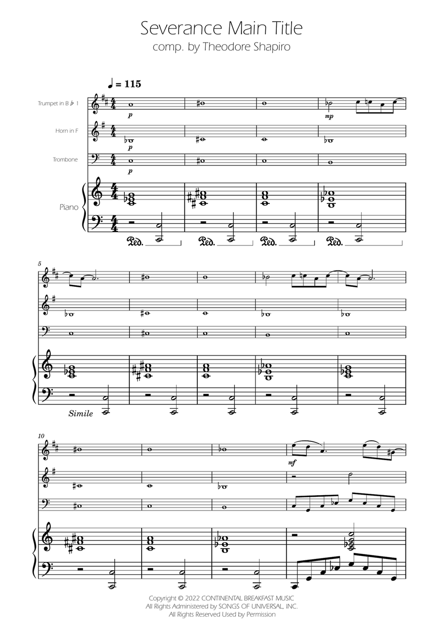 Severance - Main Title Theme Brass Trio scores gallery preview page 1