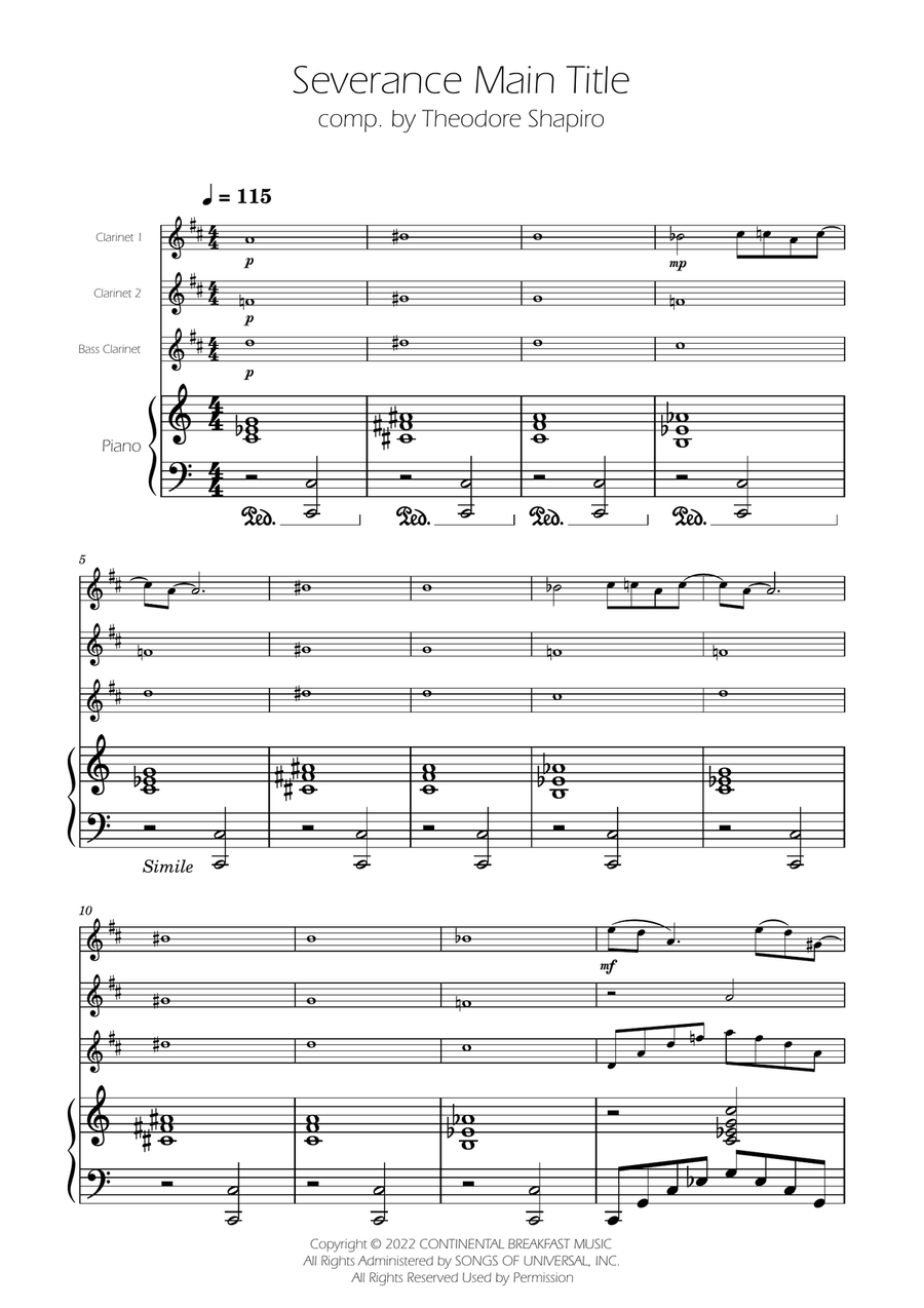 Severance - Main Title Theme Clarinet Trio scores gallery preview page 1