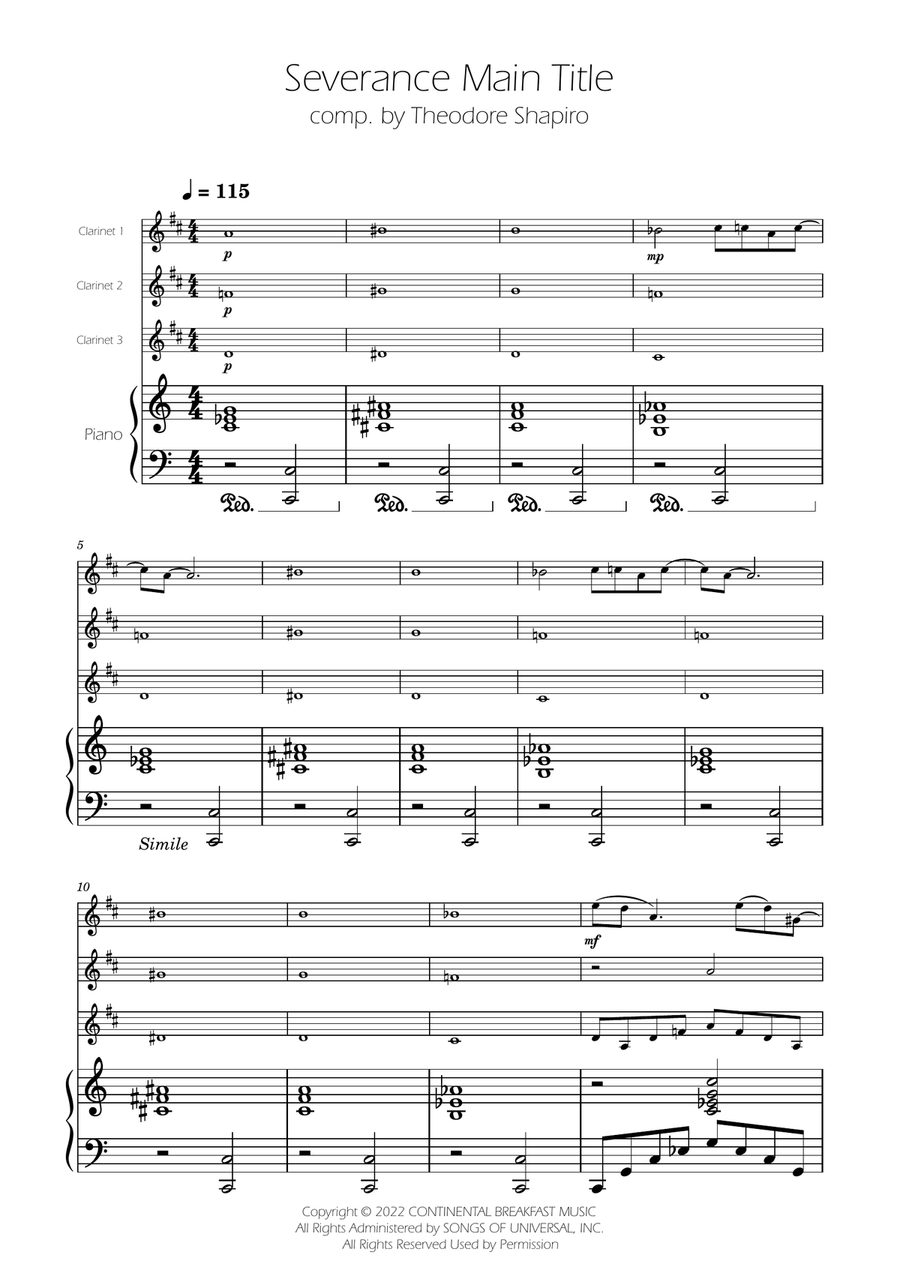 Severance - Main Title Theme Clarinet Trio scores gallery preview page 1