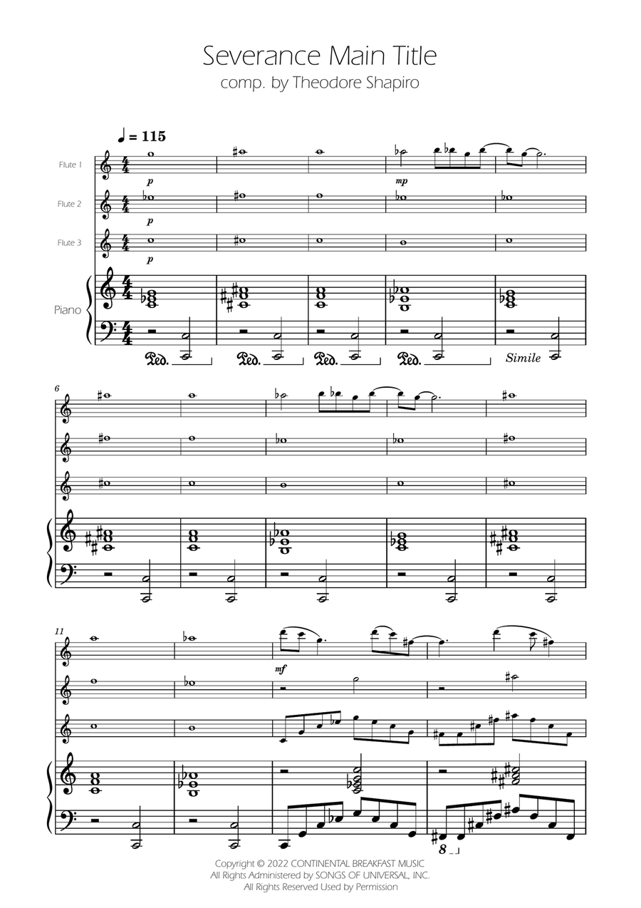 Severance - Main Title Theme Flute Trio scores gallery preview page 1