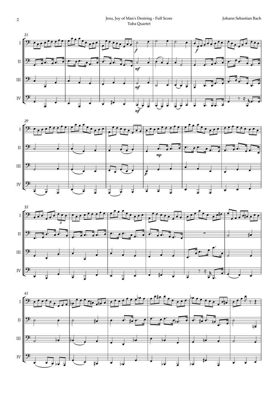 Jesu, Joy of Man's Desiring by Bach for Tuba Quartet Brass Quartet scores gallery preview page 2