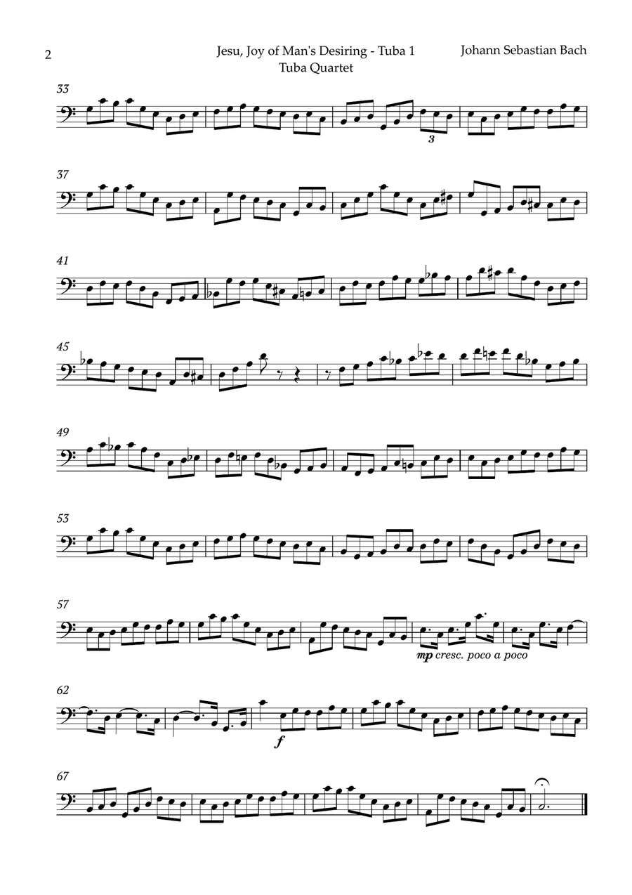 Jesu, Joy of Man's Desiring by Bach for Tuba Quartet Brass Quartet scores gallery preview page 5