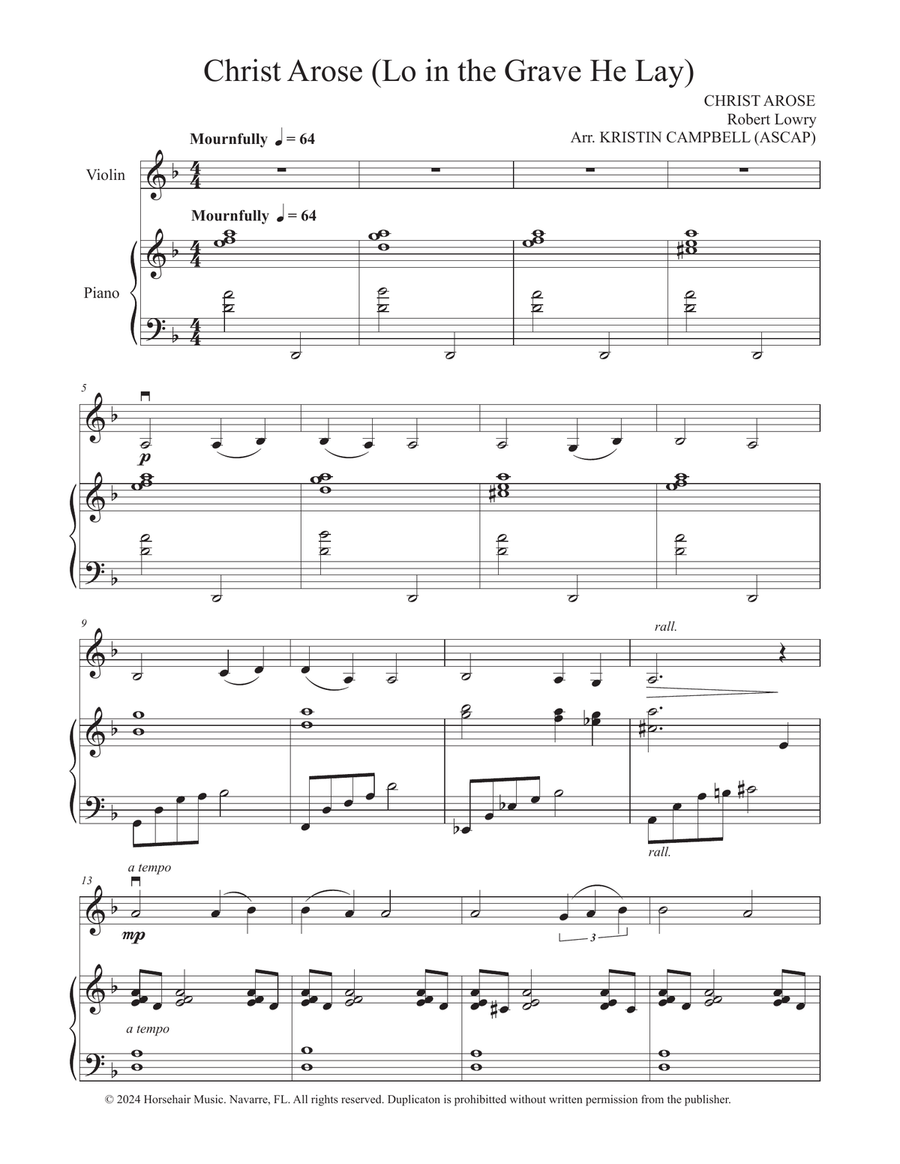 Christ Arose (Lo in the Grave He Lay) - Violin Solo Violin Solo scores gallery preview page 1