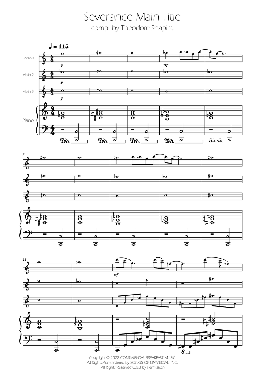 Severance - Main Title Theme String Trio scores gallery preview page 1
