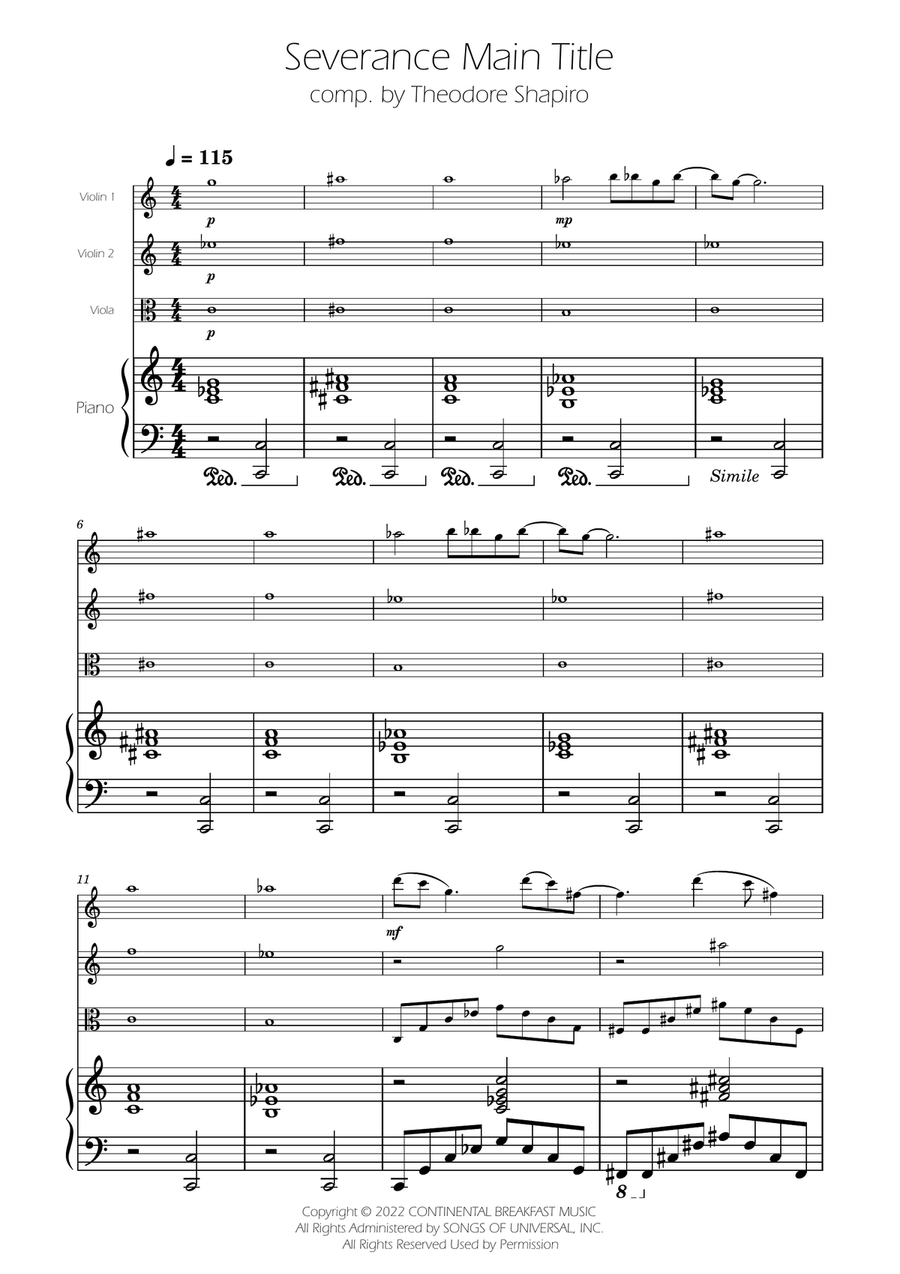 Severance - Main Title Theme String Trio scores gallery preview page 1