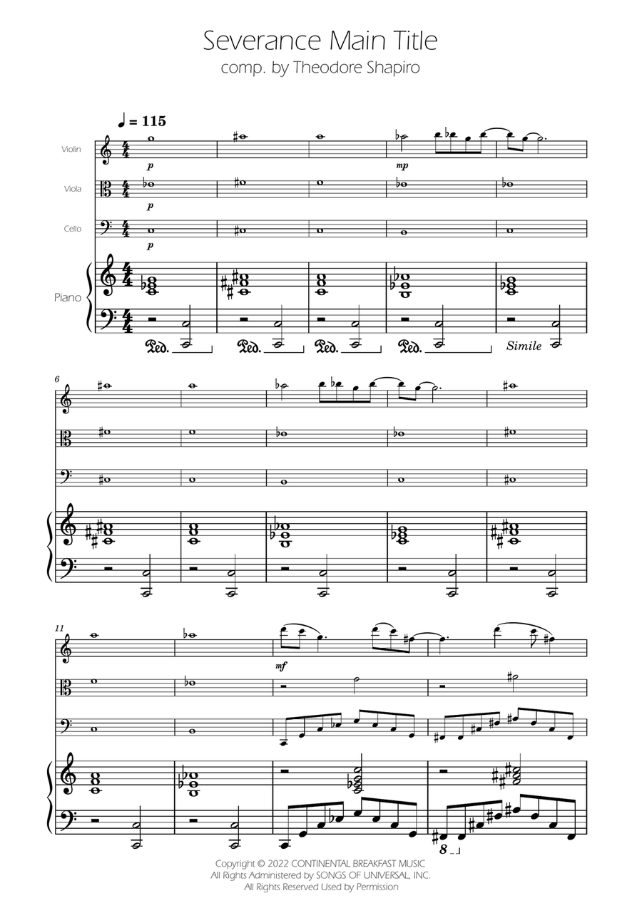 Severance - Main Title Theme String Trio scores gallery preview page 1