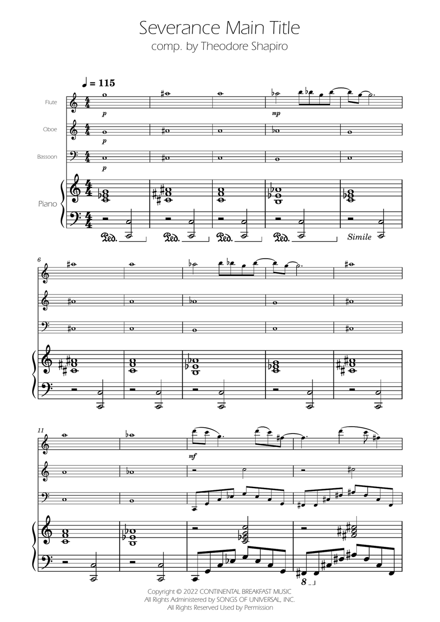 Severance - Main Title Theme Woodwind Trio scores gallery preview page 1