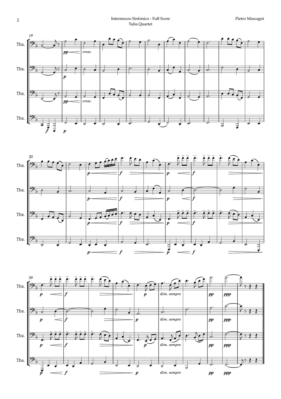 Intermezzo Sinfonico by Pietro Mascagni for Tuba Quartet Brass Quartet scores gallery preview page 2