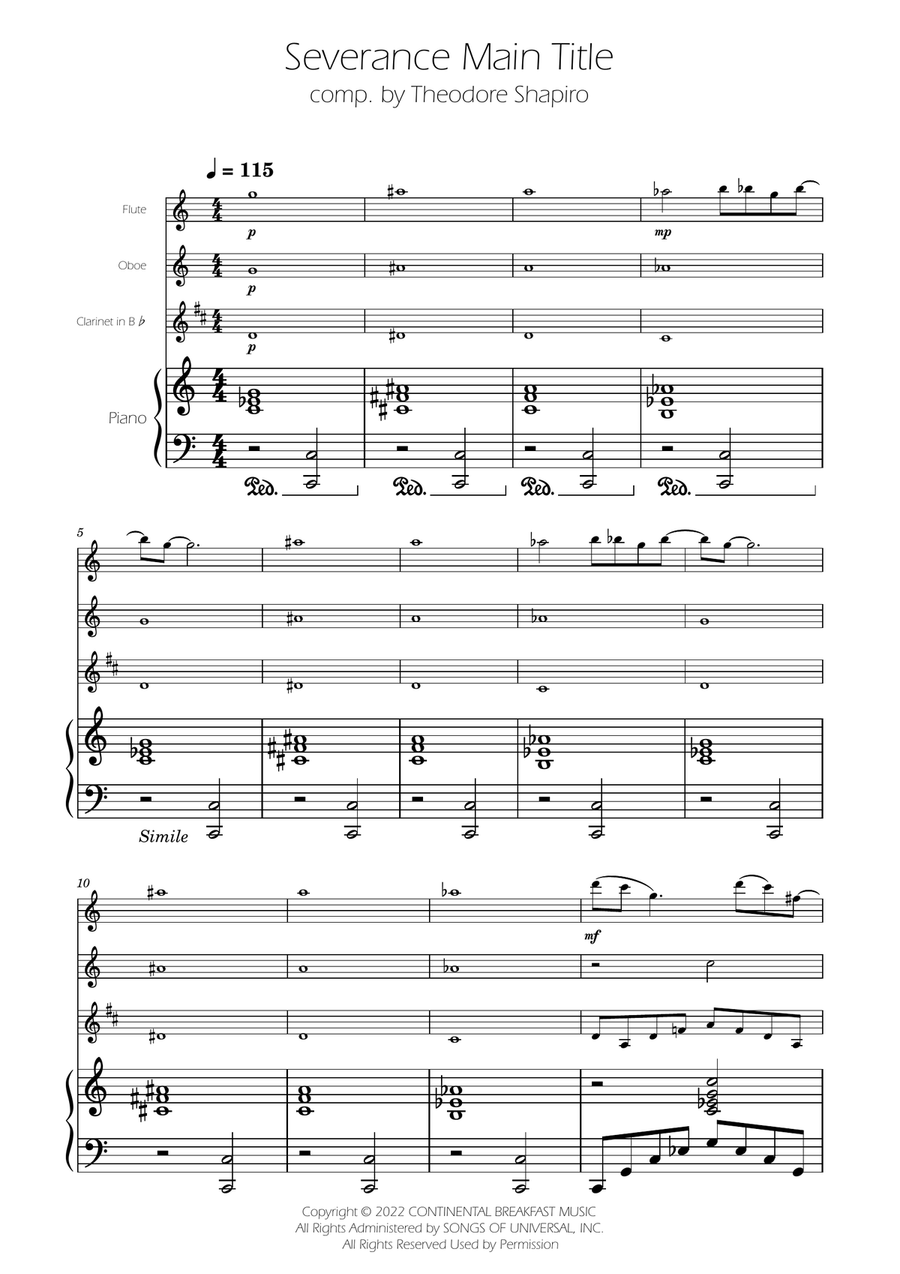 Severance - Main Title Theme Woodwind Trio scores gallery preview page 1