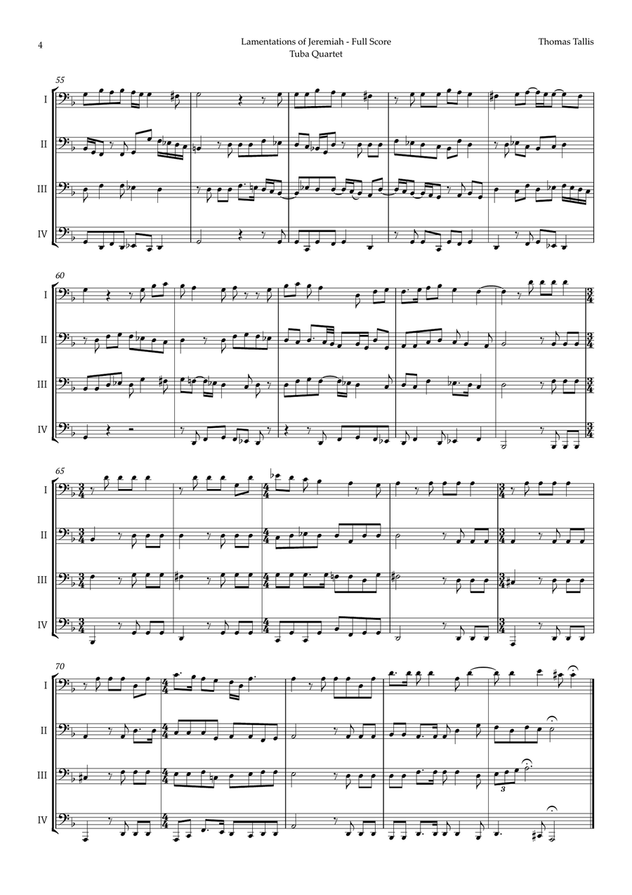 Lamentations of Jeremiah by Thomas Tallis for Tuba Quartet Brass Quartet scores gallery preview page 4