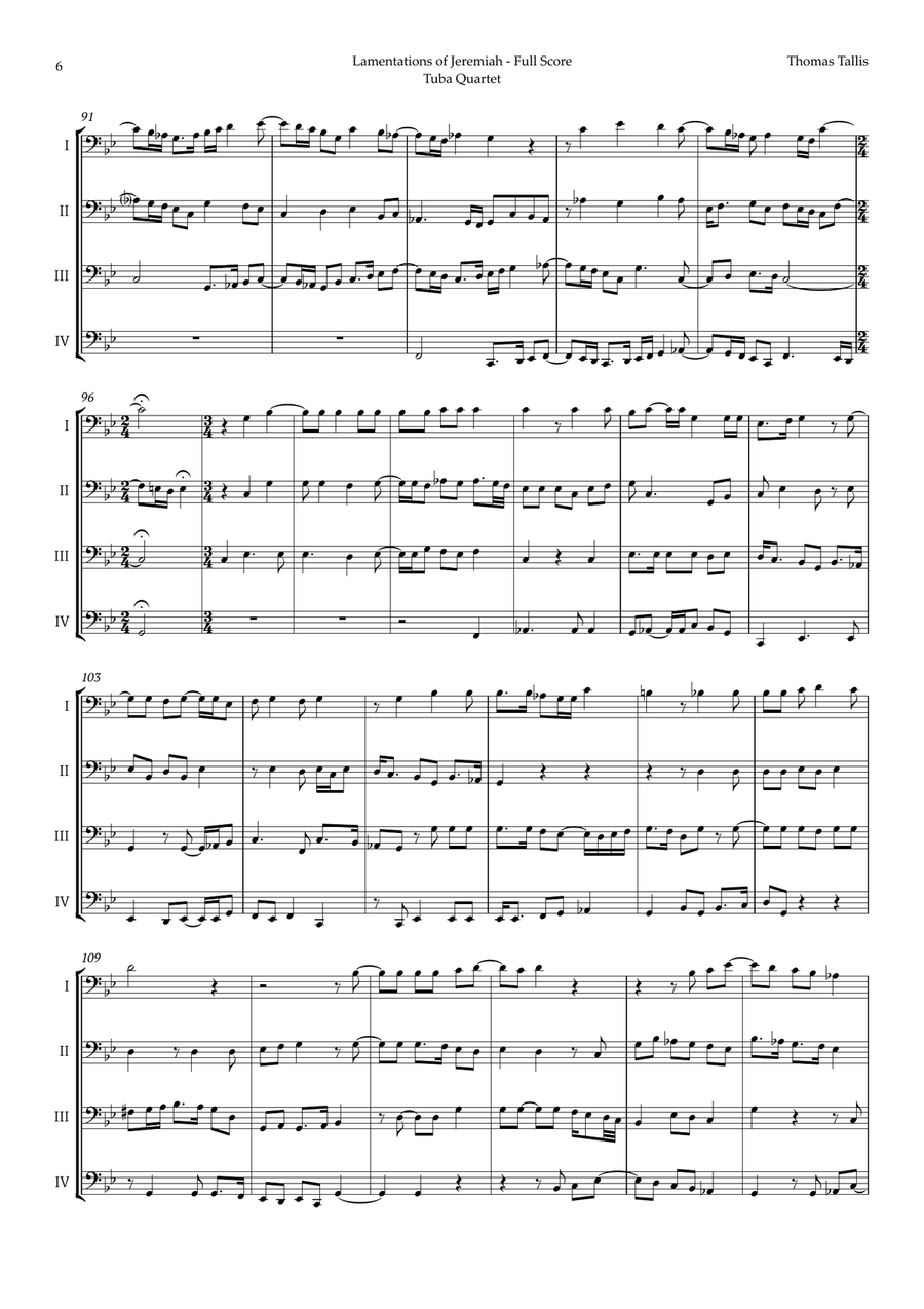Lamentations of Jeremiah by Thomas Tallis for Tuba Quartet Brass Quartet scores gallery preview page 6