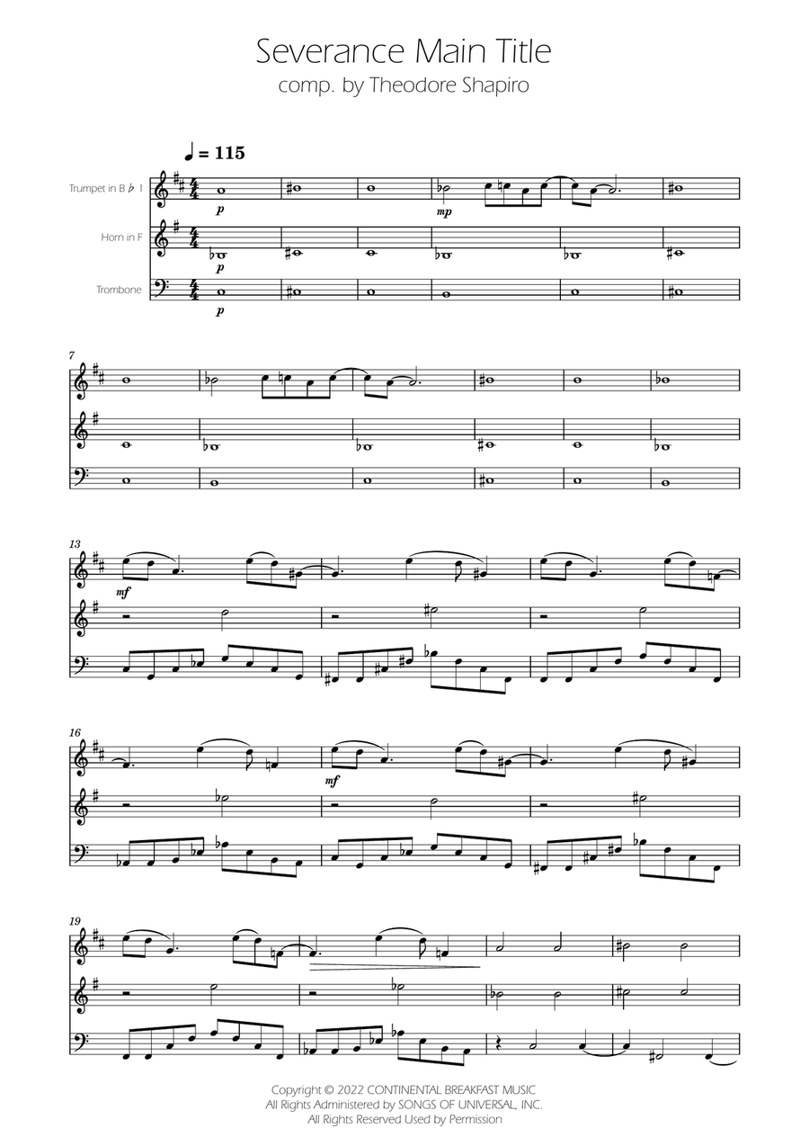 Severance - Main Title Theme Brass Trio scores gallery preview page 1