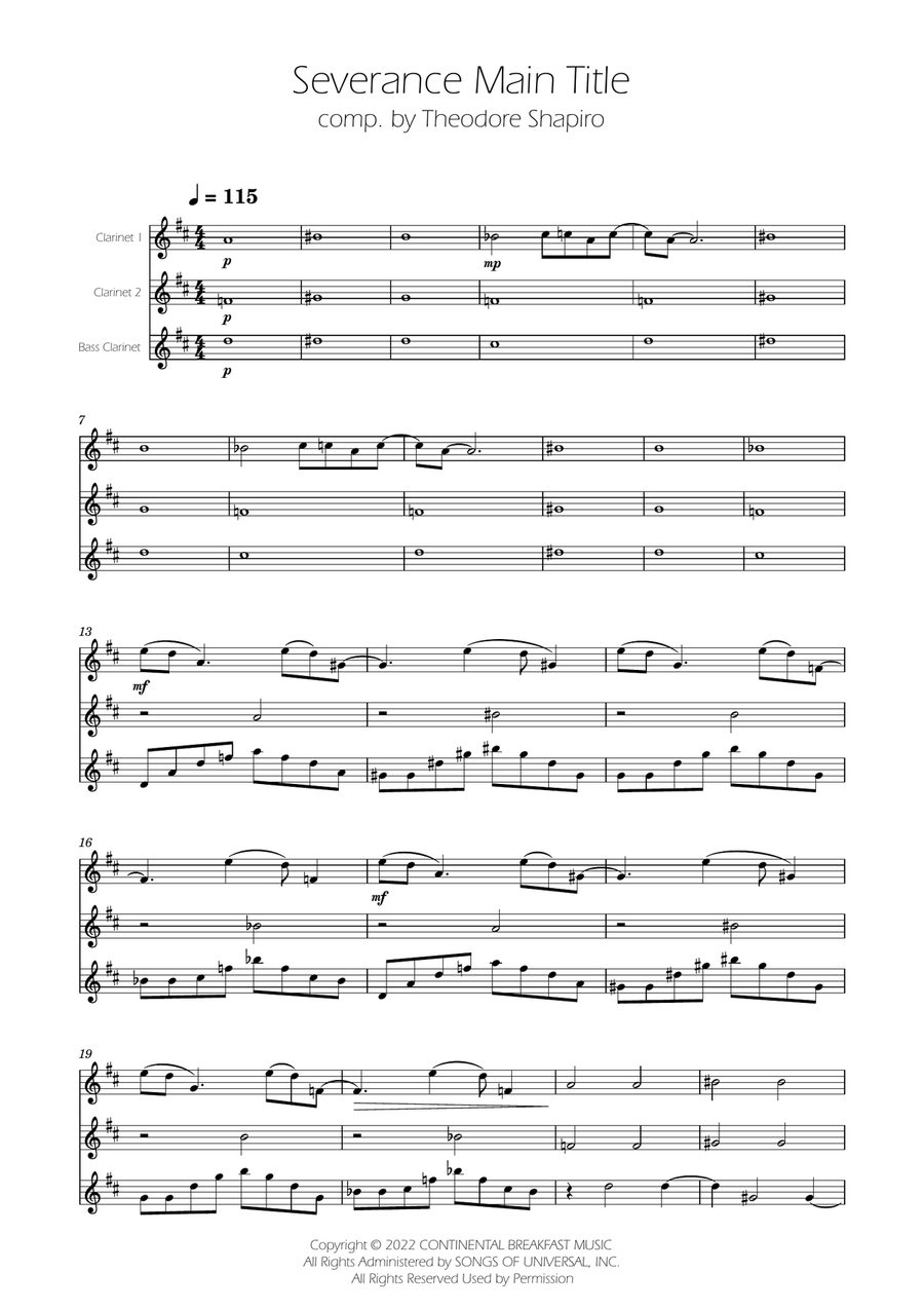 Severance - Main Title Theme Clarinet Trio scores gallery preview page 1