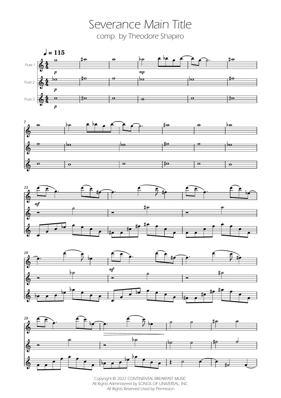 Severance - Main Title Theme Flute Trio scores gallery preview page 1