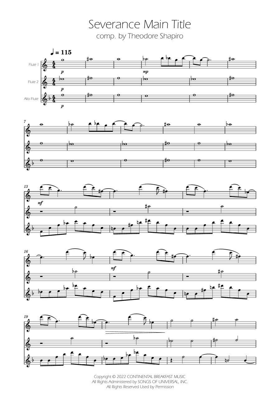 Severance - Main Title Theme Flute Trio scores gallery preview page 1
