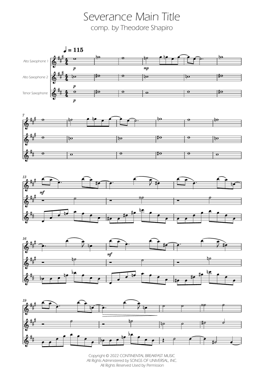 Severance - Main Title Theme Woodwind Trio scores gallery preview page 1