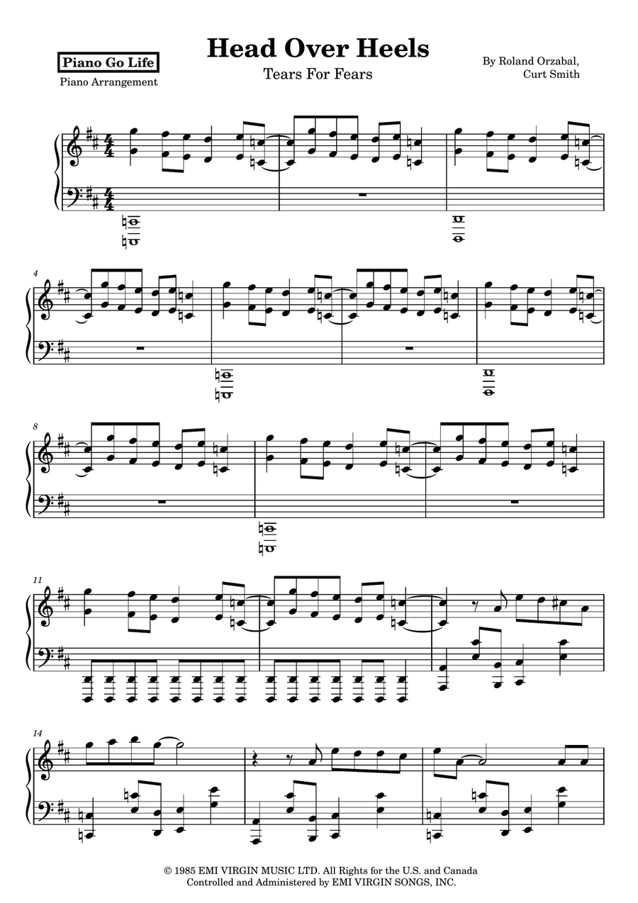 Head Over Heels Head Over Heels Piano Solo scores gallery preview page 1