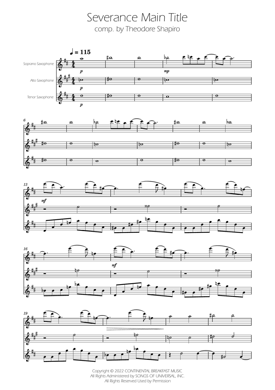 Severance - Main Title Theme Woodwind Trio scores gallery preview page 1