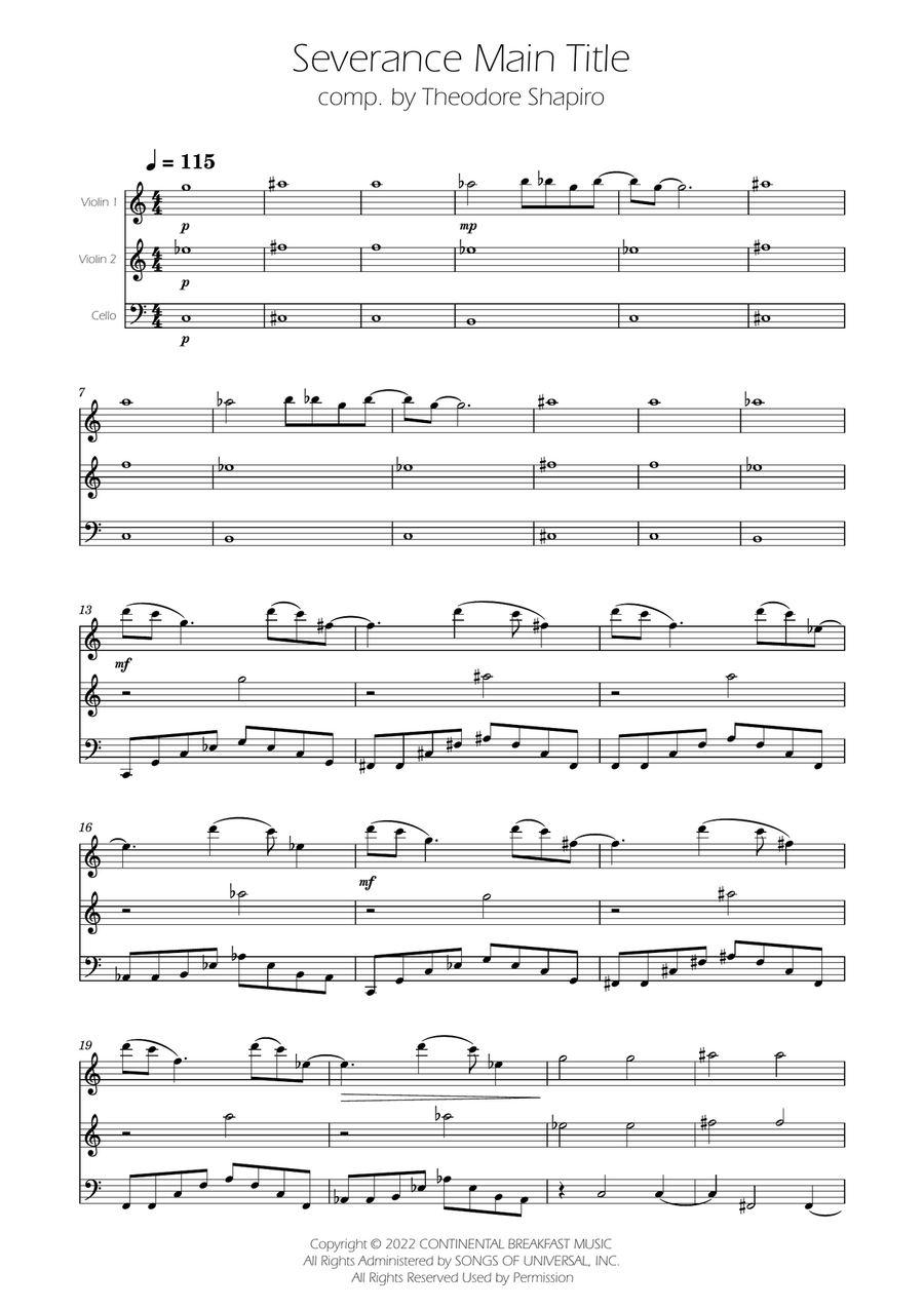 Severance - Main Title Theme String Trio scores gallery preview page 1
