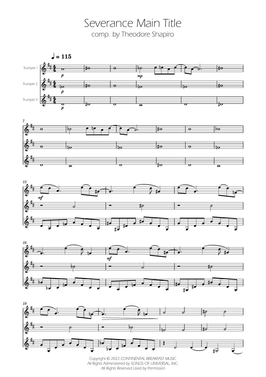 Severance - Main Title Theme Trumpet Trio scores gallery preview page 1