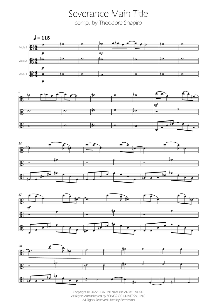 Severance - Main Title Theme String Trio scores gallery preview page 1