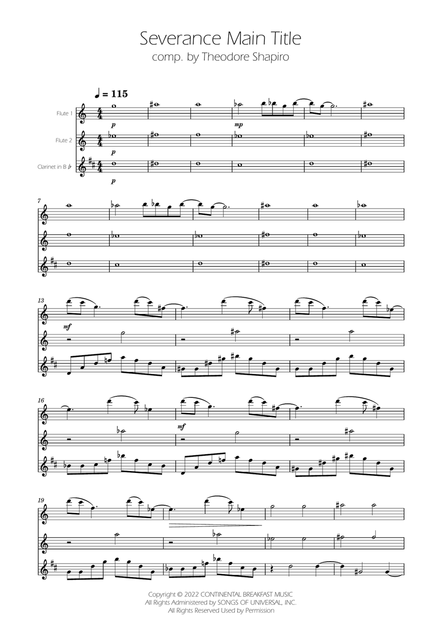 Severance - Main Title Theme Woodwind Trio scores gallery preview page 1