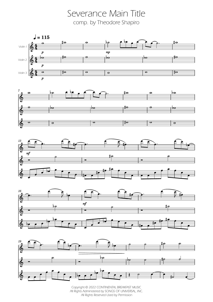 Severance - Main Title Theme String Trio scores gallery preview page 1