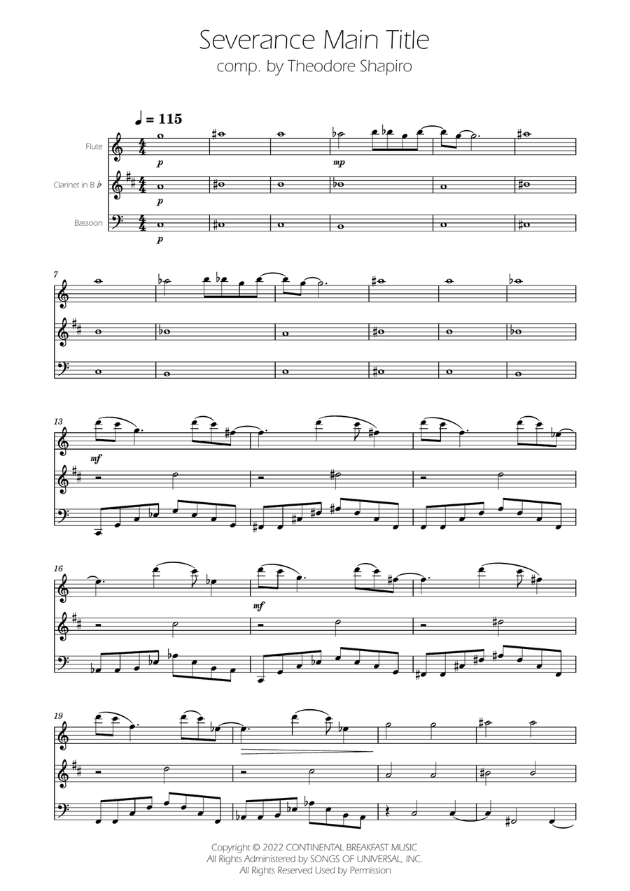 Severance - Main Title Theme Woodwind Trio scores gallery preview page 1
