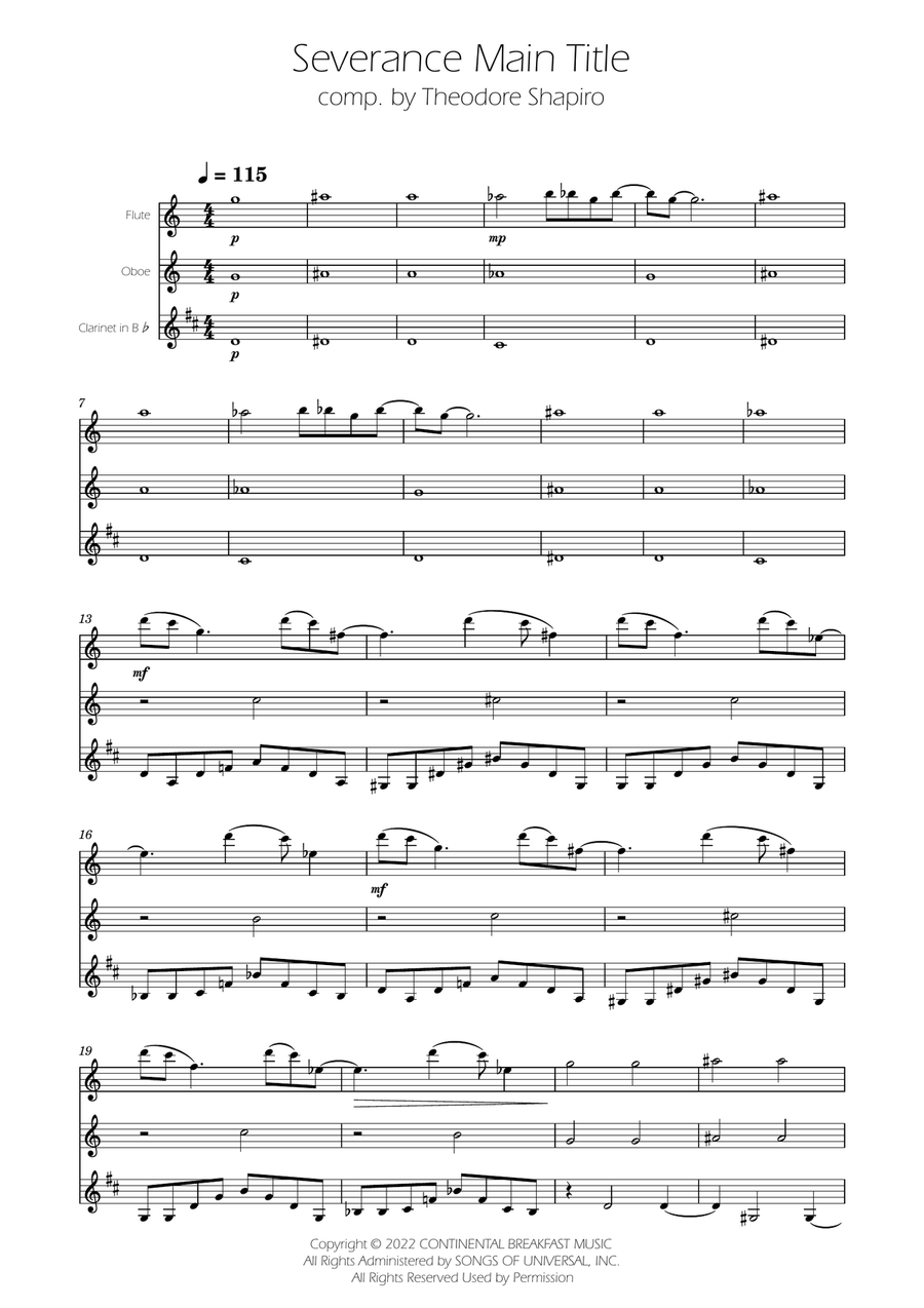 Severance - Main Title Theme Woodwind Trio scores gallery preview page 1