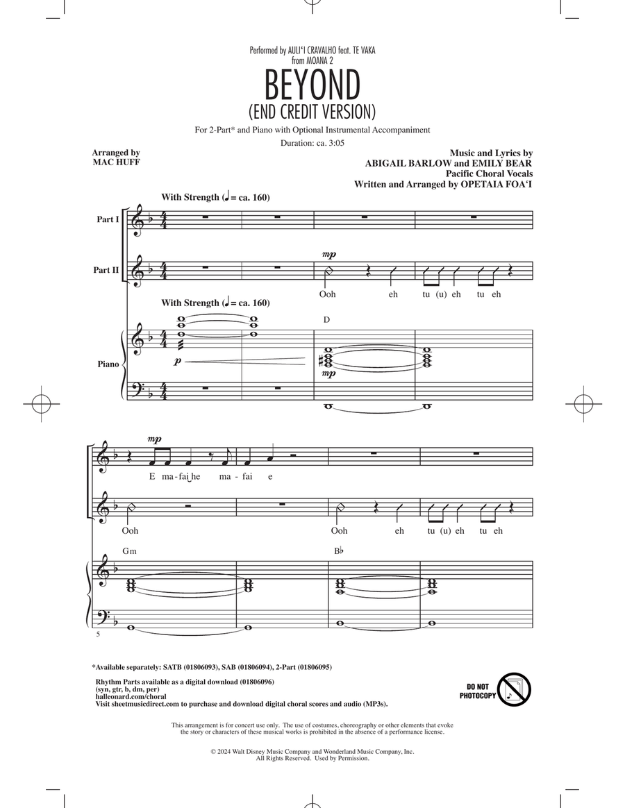 Beyond (End Credit Version) (from Moana 2) (arr. Mac Huff) 2-Part scores gallery preview page 1