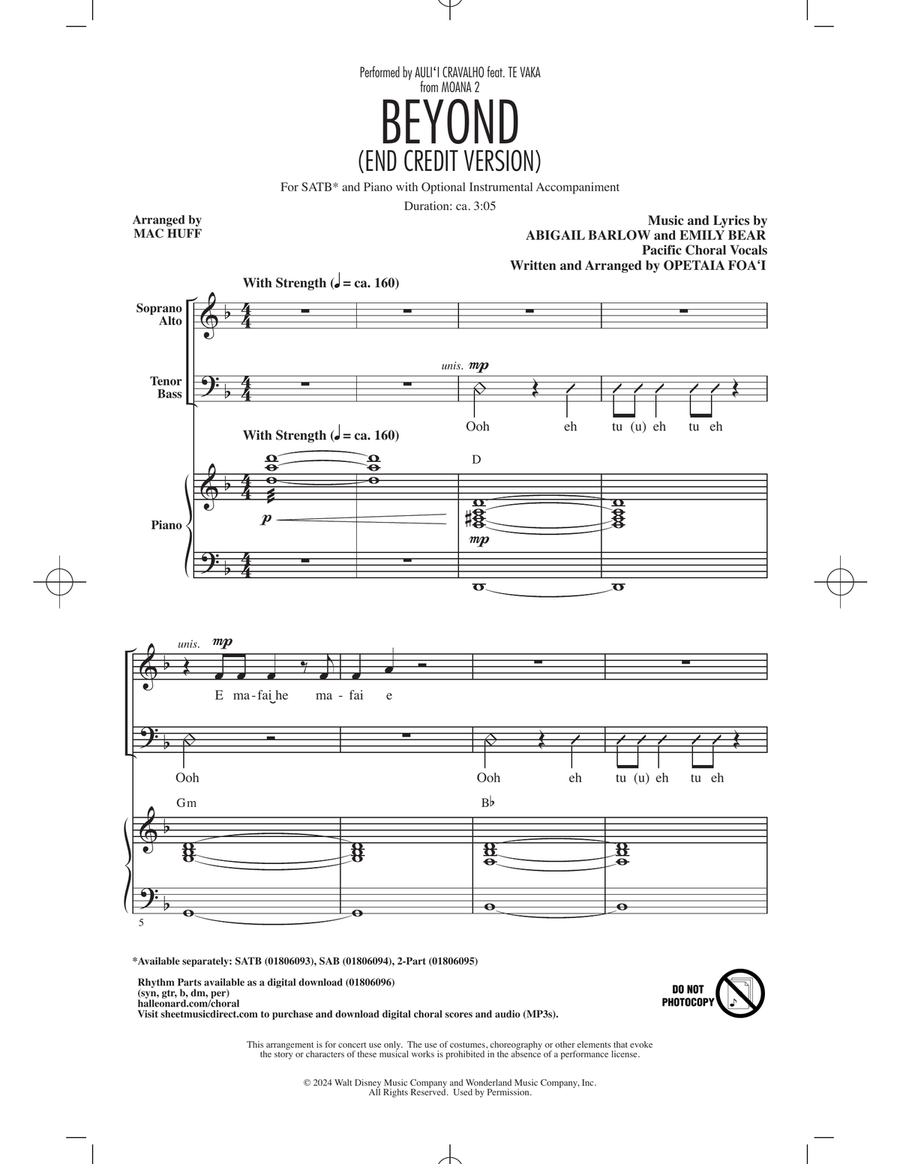 Beyond (End Credit Version) (from Moana 2) (arr. Mac Huff) 4-Part scores gallery preview page 1