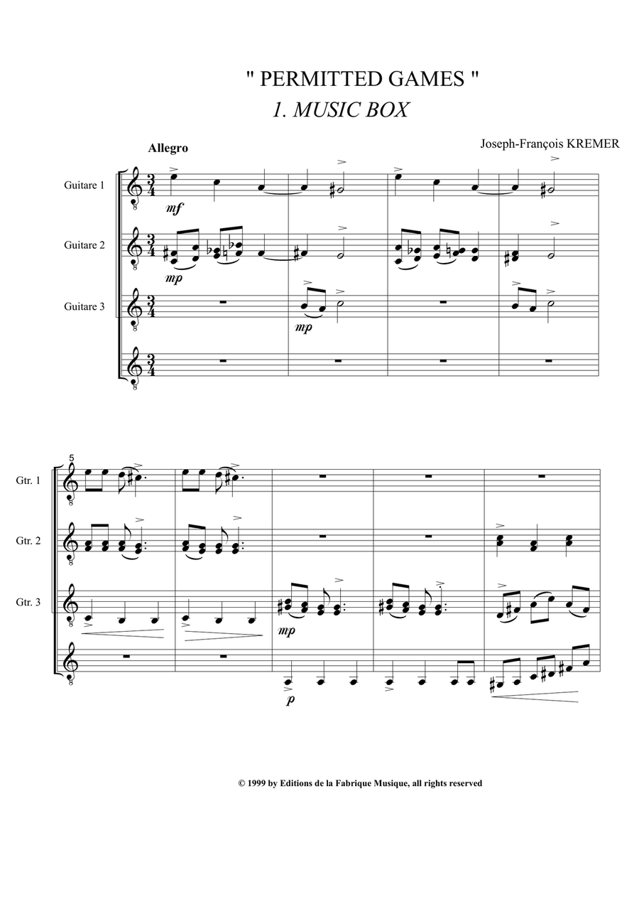 Joseph-François Kremer : Permitted Games for guitar quartet Guitar Ensemble scores gallery preview page 2