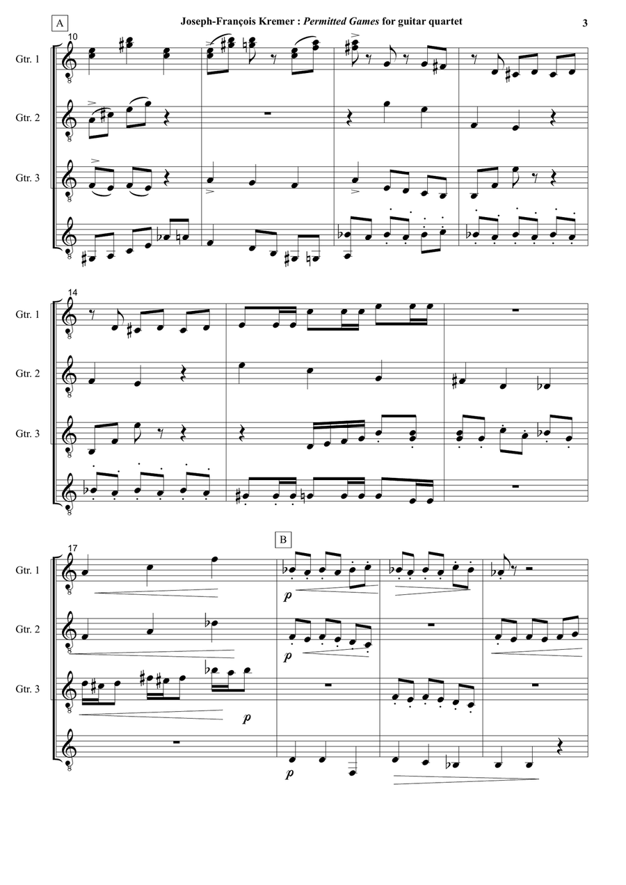 Joseph-François Kremer : Permitted Games for guitar quartet Guitar Ensemble scores gallery preview page 3