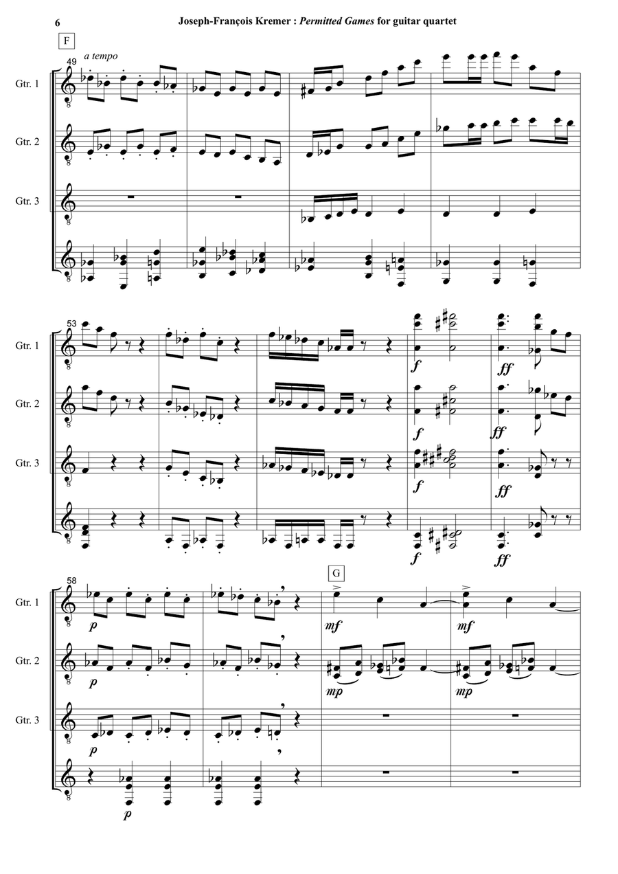 Joseph-François Kremer : Permitted Games for guitar quartet Guitar Ensemble scores gallery preview page 6