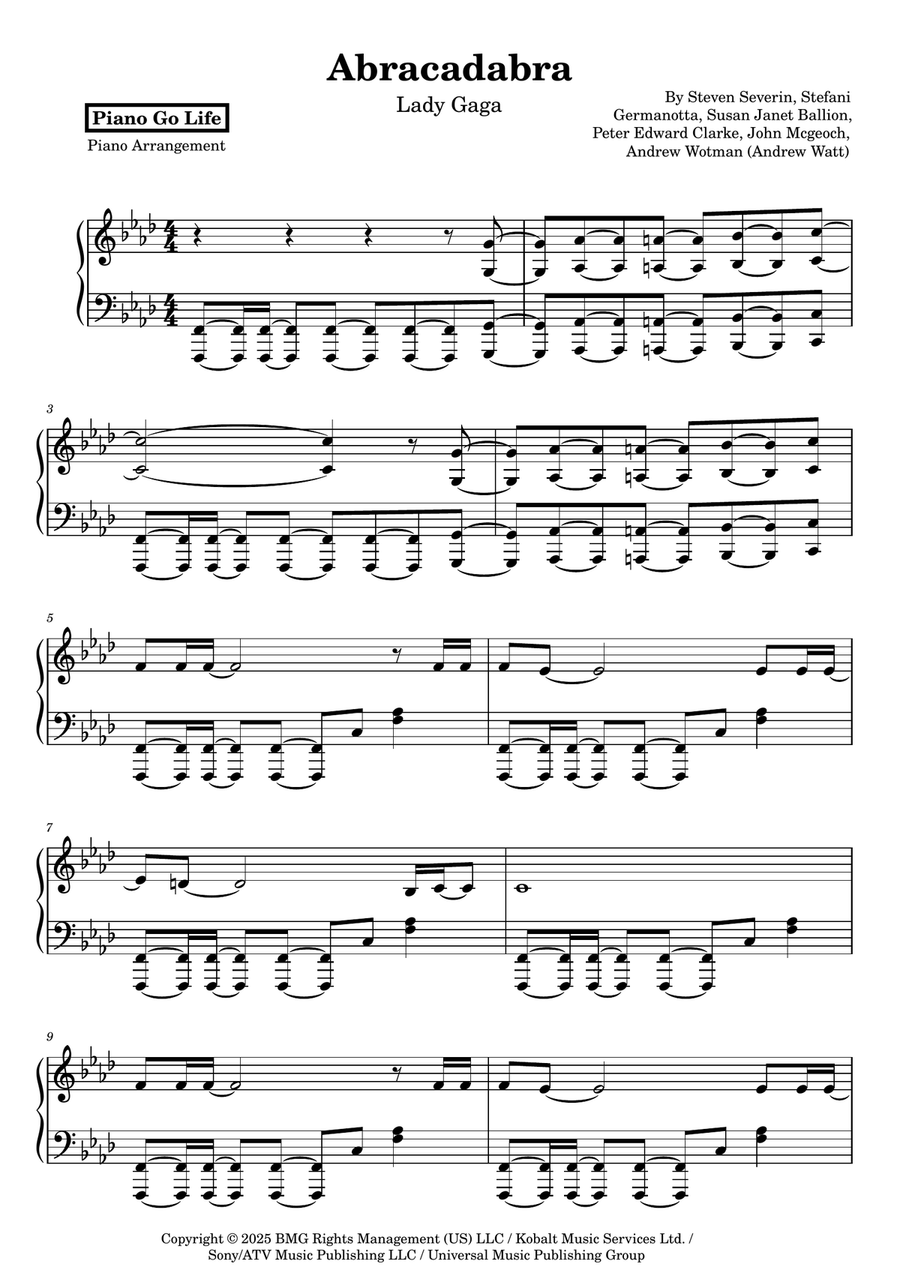 Abracadabra Abracadabra Piano Solo scores gallery preview page 1