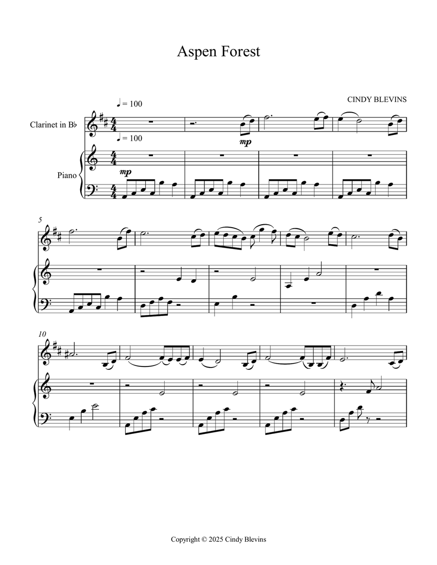 Aspen Forest, an original piece for clarinet and piano B-Flat Clarinet scores gallery preview page 2