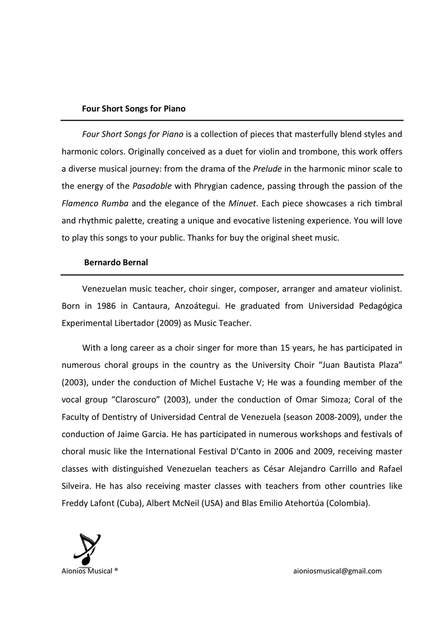 Four Short Songs for Piano - I. Prelude Piano Solo scores gallery preview page 2