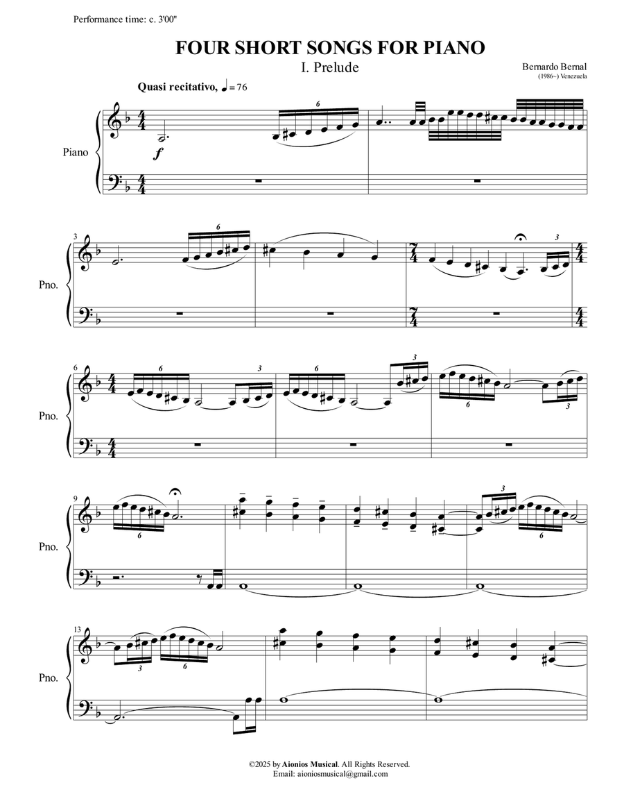 Four Short Songs for Piano - I. Prelude Piano Solo scores gallery preview page 3