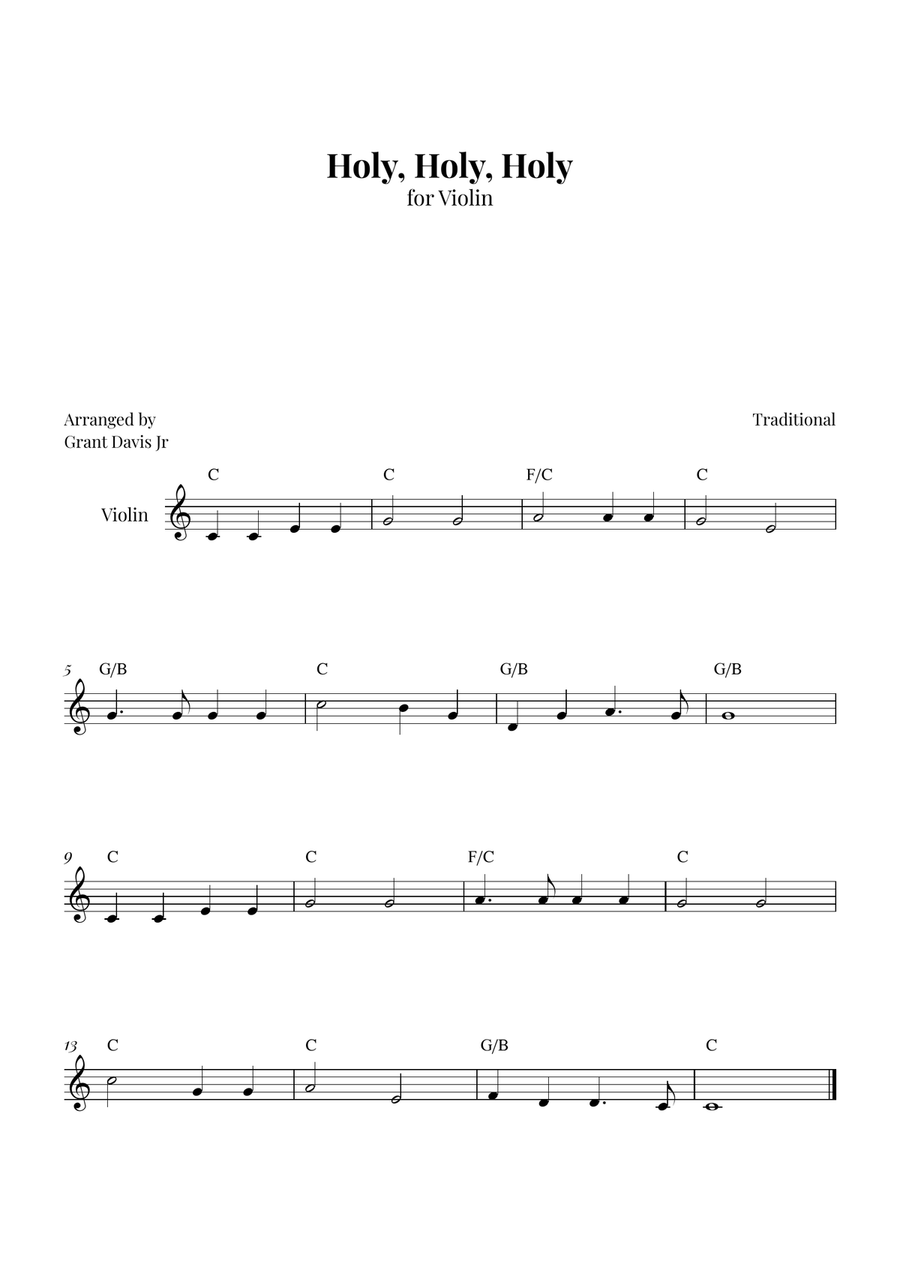 Holy, Holy, Holy Holy, Holy, Holy Violin Solo scores gallery preview page 1