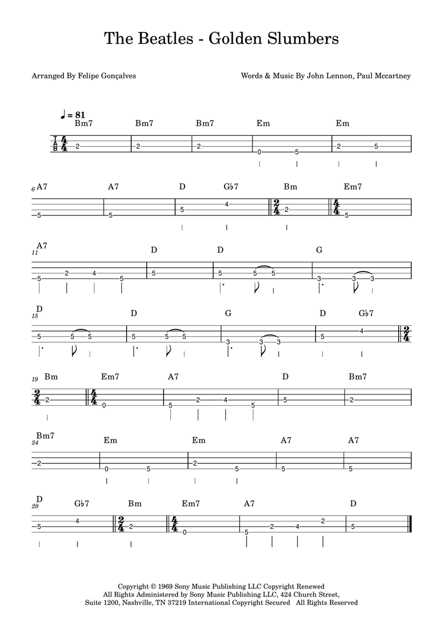 Golden Slumbers Golden Slumbers Acoustic Guitar scores gallery preview page 1
